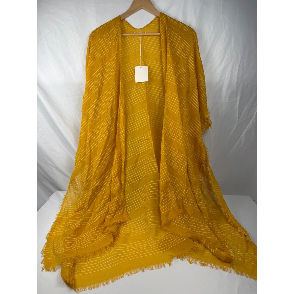 Do Everything In Love Mustard Yellow Striped Kimono Frayed Wrap Cover Up NWT